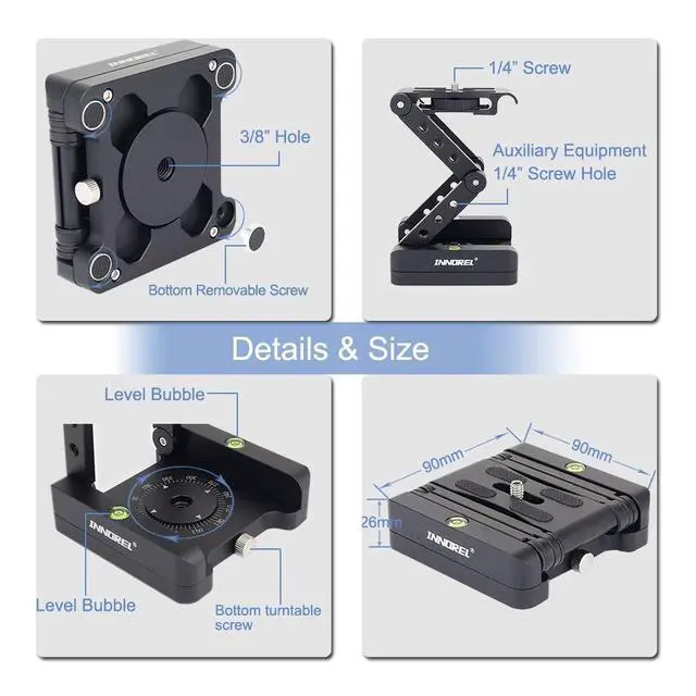 Alt view image 3 of 5 - Z-Flex Tilt Tripod Head-INNOREL MH5 CNC Aluminum Alloy All Metal Flexible Folding Z Pan 360 Horizontal Rotation with Magic Arm and Phone Mounting Clip Max Load 6.61lb for Canon Nikon Sony DSRL Slider