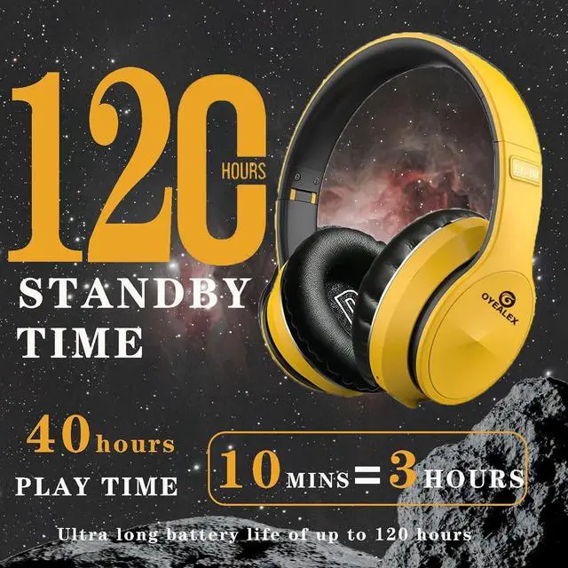 Alt view image 2 of 5 - OYEALEX Active Noise Cancelling Headphones, Wireless Over Ear Bluetooth Headphones with Microphone Foldable Headphone with HiFi Audio Deep Bass for Home Travel Office Yellow