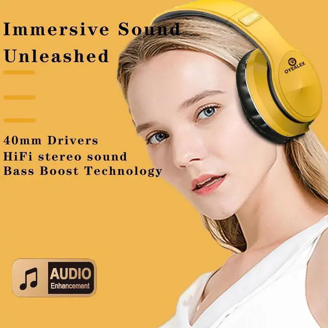 Alt view image 3 of 5 - OYEALEX Active Noise Cancelling Headphones, Wireless Over Ear Bluetooth Headphones with Microphone Foldable Headphone with HiFi Audio Deep Bass for Home Travel Office Yellow