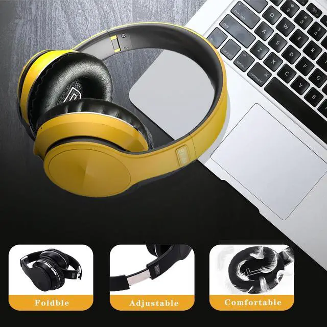 Alt view image 5 of 5 - OYEALEX Active Noise Cancelling Headphones, Wireless Over Ear Bluetooth Headphones with Microphone Foldable Headphone with HiFi Audio Deep Bass for Home Travel Office Yellow