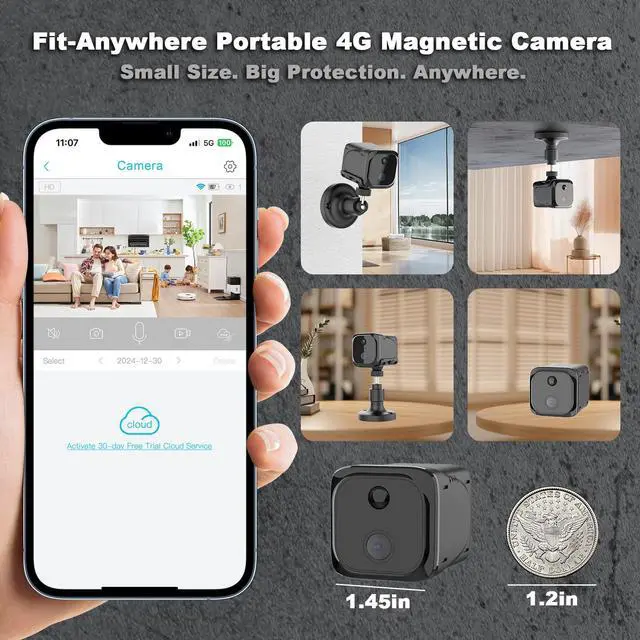 Alt view image 2 of 5 - No WiFi Small Security Camera, 4G LTE Cellular Security Camera with 2K Live