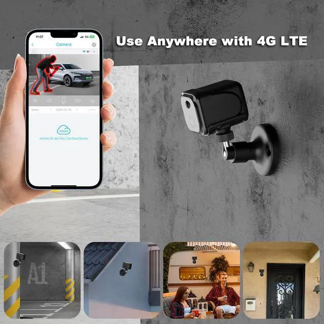 Alt view image 3 of 5 - No WiFi Small Security Camera, 4G LTE Cellular Security Camera with 2K Live