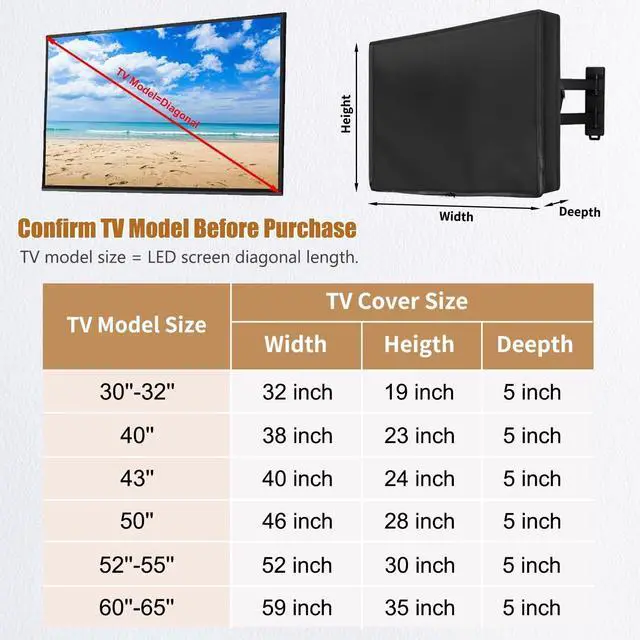 Alt view image 2 of 5 - Outdoor TV Cover 48 to 50 inch, Waterproof TV Cover for Outside with Full Zipper, Heavy Duty 600D Oxford 4 Season Protectors for Outside Flat Screen Television with Mounts and Stands for 48 to 50 inch