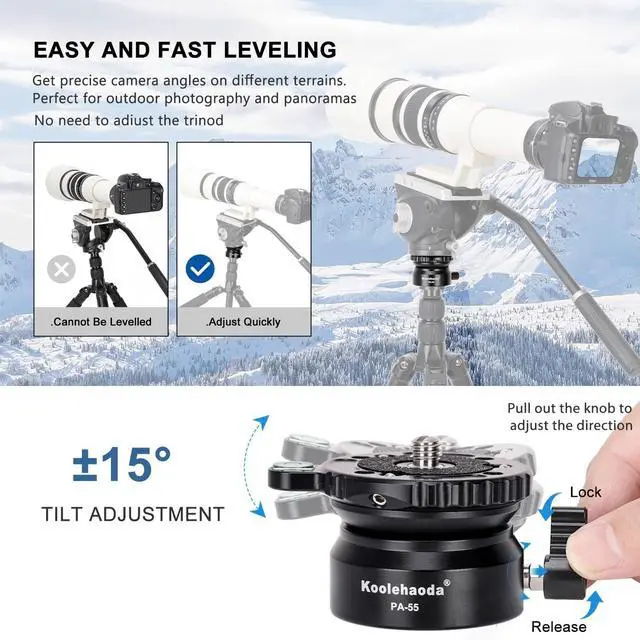 Alt view image 2 of 5 - Koolehaoda Tripod Leveling Base, Aluminum Half Ball 15 with Bubble Level
