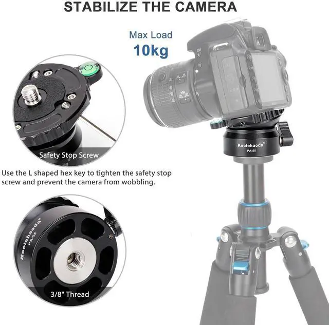 Alt view image 4 of 5 - Koolehaoda Tripod Leveling Base, Aluminum Half Ball 15 with Bubble Level