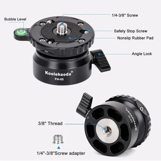 Alt view image 5 of 5 - Koolehaoda Tripod Leveling Base, Aluminum Half Ball 15 with Bubble Level