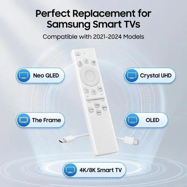 Alt view image 2 of 5 - BN59-01391A Samsung Frame TV Remote, for 2018-2025 Samsung Remote Control for Smart TV with Voice Control Rechargeable Solar Cell USB-C, Compatible with Samsung Neo QLED, OLED, Cryst