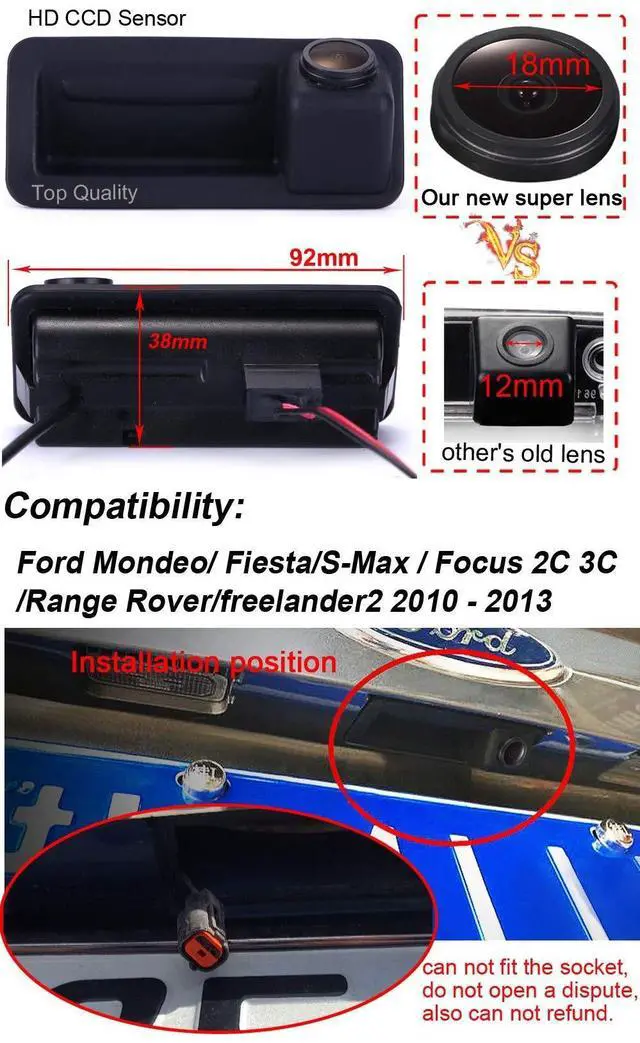 Alt view image 2 of 5 - 1280x720pixel Trunk Handle Vehicle-Specific Camera Integrated into Case Handle Rear View Camera for Ford Focus ^^^^ MK2 Fiesta Vl Grand C-Max ^^^^ S-Max Galaxy Kuga Transit Custom Range Rover Sport