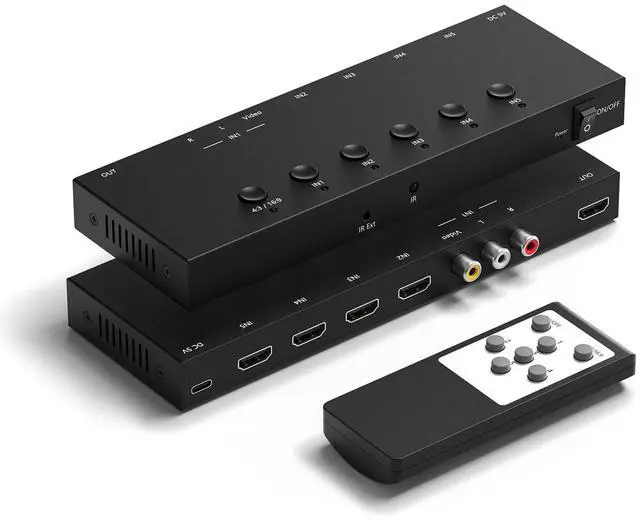 Main image of 5 in 1 Out HDMI/AV Switch, 4K-HD MI+1AV to HDMI Converter Support HDR & HDCP 2.2 & Full 3D with IR Remote Control Compatible with Sega/Xbox/PS1/PS2/Nintendo Switch,Xbox,PS5/PS4,Roku,Apple TV