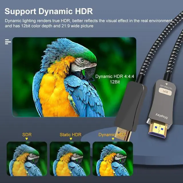 Alt view image 4 of 5 - Throncom 8K HDMI Fiber Optic Cable 10m(32.8ft), HDMI 2.1 Ultra High Speed 48Gbps 8K60Hz 4K120Hz Slim Braided Cable HDR/eARC HDCP 2.2/3D