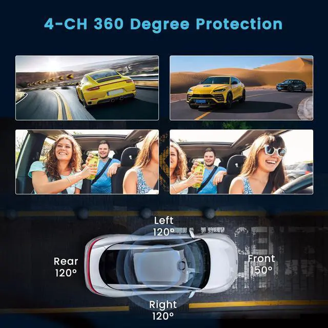 Alt view image 3 of 5 - Inefala 4 Channel Dash Cam, 360 Dash Camera FHD 1080Px4 Front and Rear Inside Left Right, Car Camera with Free 64GB Card - WiFi Loop Recording G-Sensor Night Vision Parking Surveillance Backup Assist