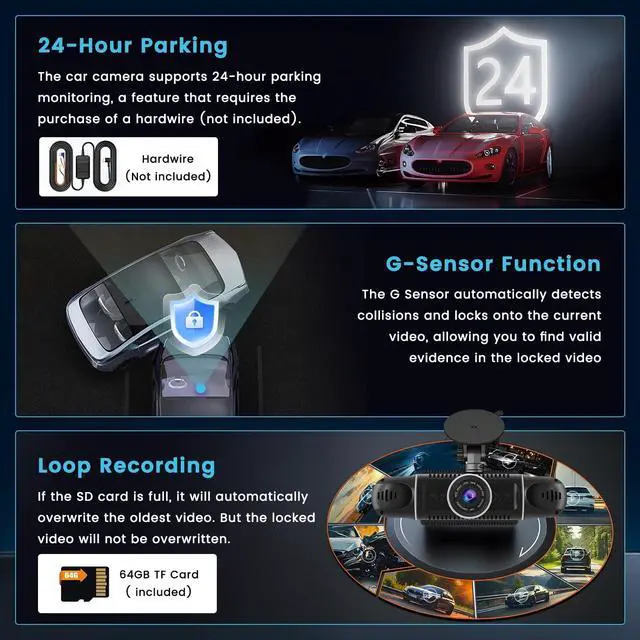 Alt view image 4 of 5 - Inefala 4 Channel Dash Cam, 360 Dash Camera FHD 1080Px4 Front and Rear Inside Left Right, Car Camera with Free 64GB Card - WiFi Loop Recording G-Sensor Night Vision Parking Surveillance Backup Assist