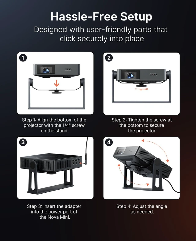 Alt view image 5 of 5 - NexiGo Gimbal Desktop Stand for Nova Mini Projector, 360 Degrees Adjustable Tilt, Compact Stylish Design, Easy Setup, Ideal for Ceiling, Bedroom & Backyard