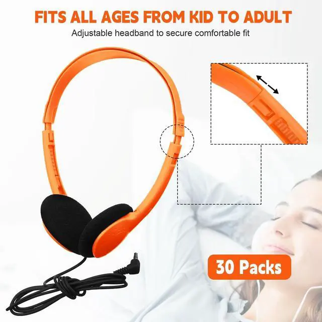 Alt view image 2 of 5 - Konohan 30 Pack Headphones Bulk Headphone for School Classroom Student Wired Headphones Adjustable with 3.5 mm Jack for Adults (Orange)