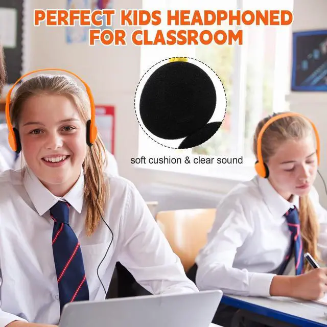 Alt view image 4 of 5 - Konohan 30 Pack Headphones Bulk Headphone for School Classroom Student Wired Headphones Adjustable with 3.5 mm Jack for Adults (Orange)