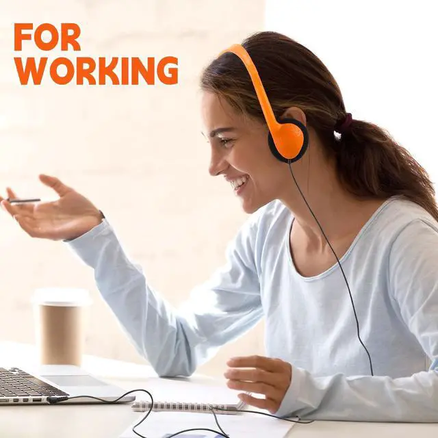 Alt view image 5 of 5 - Konohan 30 Pack Headphones Bulk Headphone for School Classroom Student Wired Headphones Adjustable with 3.5 mm Jack for Adults (Orange)