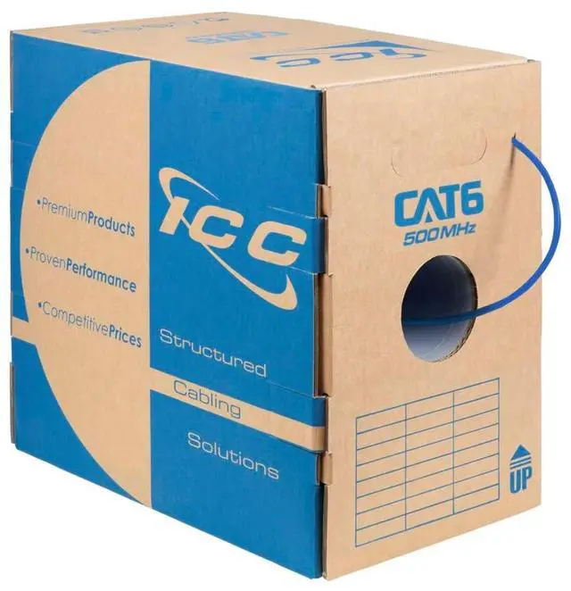 Main image of ICC Cat6 CMP Plenum Cable, 1000ft UTP 500MHz 100% Copper, PoE++ UL, Blue