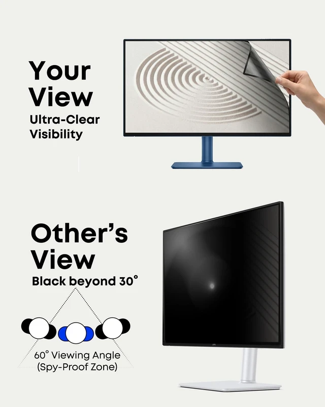 Alt view image 2 of 5 - infoWall 2-Pack 34 Inch Computer Privacy Screen Filter (31.8" 13.5") for 16:9 Curved & Flat Monitors Nano-Suction Bezel (Tape-Free Instant Install) Anti-Glare, Blue Light Blocking, Washable