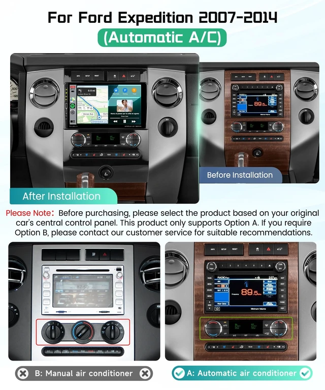 Alt view image 2 of 5 - 8 Core 4G+64G 5G WiFi Car Stereo for Ford Expedition 2007-2014 Automatic A/C with DSP Carplay Android Auto, 9" 1280P IPS Touch Screen Android Radio with Bluetooth 5.0 FM/RDS Type-C Backup Camera