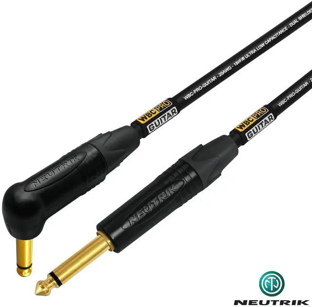 Alt view image 4 of 5 - 2 Foot - WBC-PRO-Guitar 20 AWG - Low-Cap (18pF/ft) Pro-Grade Graphite-Based - Dual-Shielded Guitar, Bass, Instrument Cable with Neutrik Straight to Angled Inch (6.35mm) Gold TS Connectors