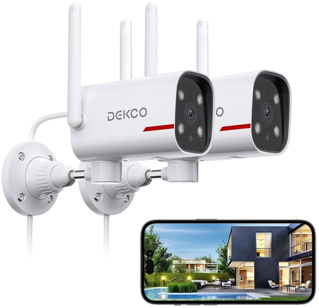 Main image of DEKCO 2K Outdoor Security Cameras, Wired WiFi, 2 Pack
