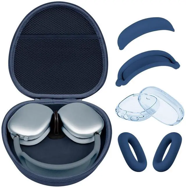 Main image of Hard Case for AirPods Max 2 Supports Sleep Mode, Travel Carrying Headphone Case with AirPods Max 2/1 Clear Ear Cups Cover/Silicone Earpad Case/Headband Cover, Protective Portable Storage Bag, Blue