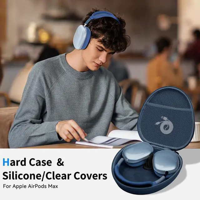 Alt view image 2 of 5 - Hard Case for AirPods Max 2 Supports Sleep Mode, Travel Carrying Headphone Case with AirPods Max 2/1 Clear Ear Cups Cover/Silicone Earpad Case/Headband Cover, Protective Portable Storage Bag, Blue