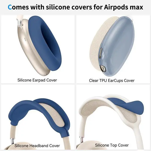 Alt view image 4 of 5 - Hard Case for AirPods Max 2 Supports Sleep Mode, Travel Carrying Headphone Case with AirPods Max 2/1 Clear Ear Cups Cover/Silicone Earpad Case/Headband Cover, Protective Portable Storage Bag, Blue