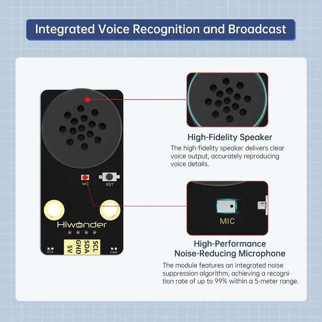 Alt view image 2 of 5 - AI Voice Module Voice Broadcasting Custom Wake Words Programmable Robot Sound Sensor for Arduino/Raspberry Pi/Jetson AI Voice Control Module