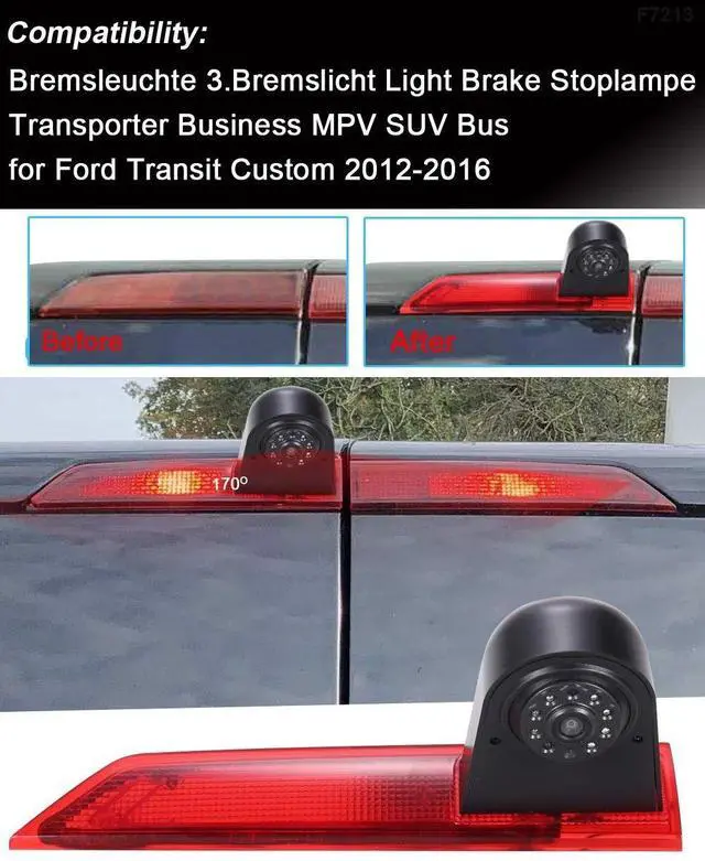 Alt view image 2 of 5 - Car Third Roof Top Mount Brake Light 3 Rear View Camera Parking Safety Assistant System, HD Night Vision Waterproof for Ford Transit Custom 2012-2016 (with 4.3-inch Monitor)
