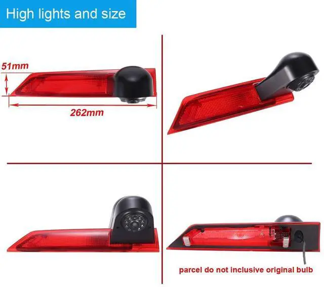 Alt view image 3 of 5 - Car Third Roof Top Mount Brake Light 3 Rear View Camera Parking Safety Assistant System, HD Night Vision Waterproof for Ford Transit Custom 2012-2016 (with 4.3-inch Monitor)