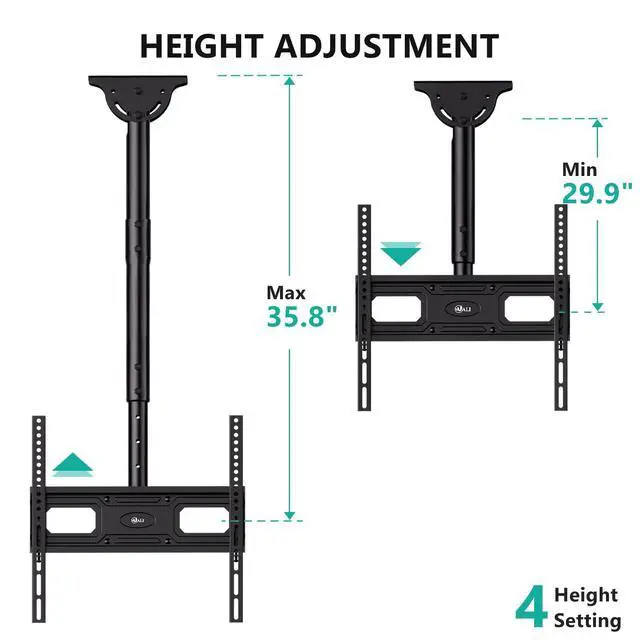 Alt view image 3 of 5 - WALI Ceiling TV Mount Long Arm, Full Motion Adjustable Bracket Fits Most LED, LCD TVs 26 to 65 inch, up to 99lbs, Height Extension up to 35.8 Inch, Mounting Holes up to 400x400mm (CM2665XL-P), Black
