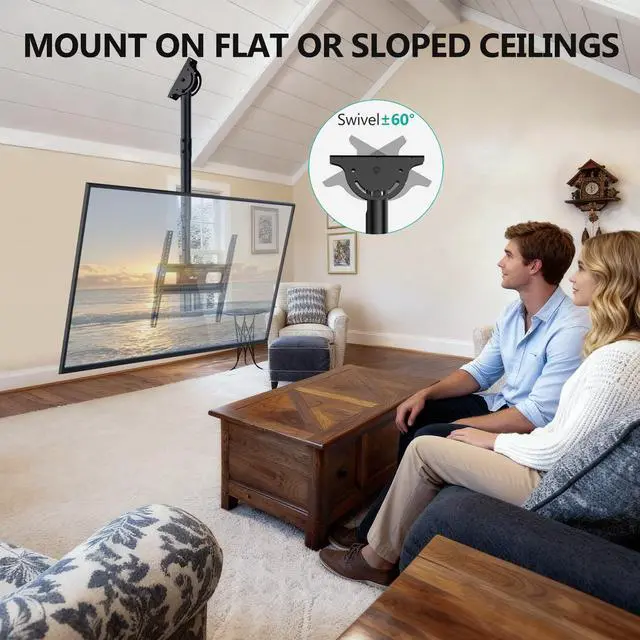 Alt view image 5 of 5 - WALI Ceiling TV Mount Long Arm, Full Motion Adjustable Bracket Fits Most LED, LCD TVs 26 to 65 inch, up to 99lbs, Height Extension up to 35.8 Inch, Mounting Holes up to 400x400mm (CM2665XL-P), Black