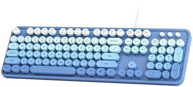 Main image of SQMD Wired Retro Keyboard, 104 Keys Full-Sized Typewriter Keyboards, Office Keyboard with Number Pad, Foldable Stands for Windows, PC, Laptop, Desktop (Blue Gradient)