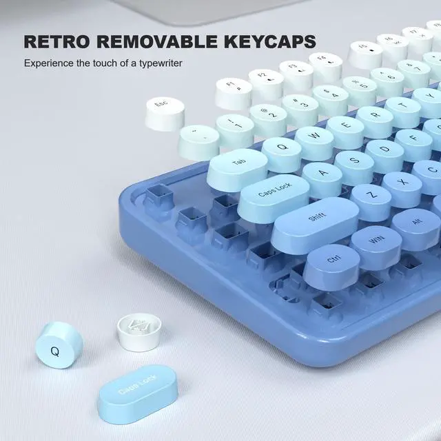 Alt view image 4 of 5 - SQMD Wired Retro Keyboard, 104 Keys Full-Sized Typewriter Keyboards, Office Keyboard with Number Pad, Foldable Stands for Windows, PC, Laptop, Desktop (Blue Gradient)