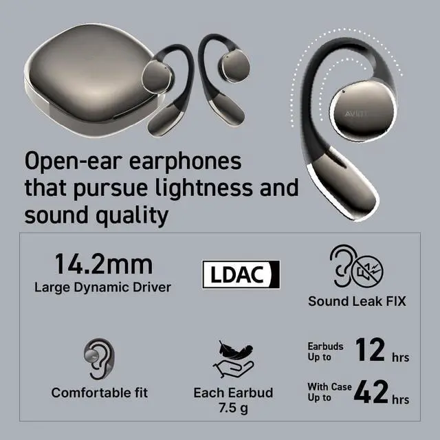 Alt view image 2 of 5 - AVIOT TE-H1 Open-Ear Earphones, Non-occluding Design, Ear-Hook Style, Hi-Res Audio and LDAC, Sound Leakage Reduction Mode, Up to 42 Hours of Playback, Lightweight Design (Silver) (Black)