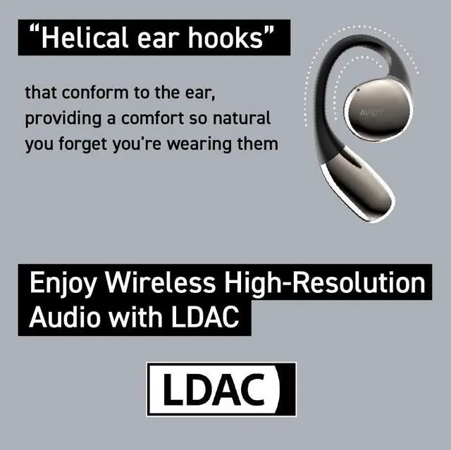 Alt view image 4 of 5 - AVIOT TE-H1 Open-Ear Earphones, Non-occluding Design, Ear-Hook Style, Hi-Res Audio and LDAC, Sound Leakage Reduction Mode, Up to 42 Hours of Playback, Lightweight Design (Silver) (Black)