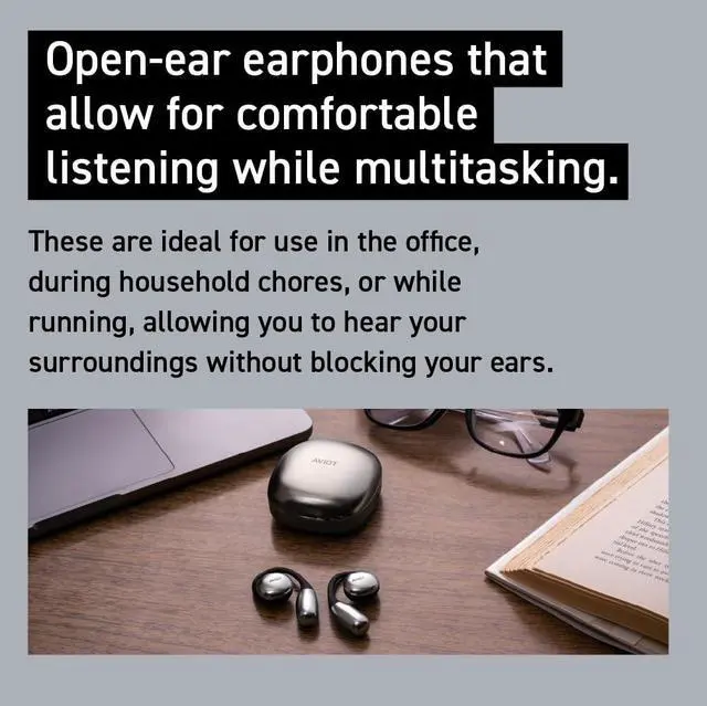 Alt view image 5 of 5 - AVIOT TE-H1 Open-Ear Earphones, Non-occluding Design, Ear-Hook Style, Hi-Res Audio and LDAC, Sound Leakage Reduction Mode, Up to 42 Hours of Playback, Lightweight Design (Silver) (Black)