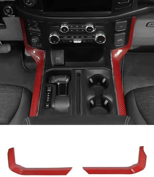 Main image of Savadicar Red Carbon Fiber Interior Accessories - Floor Console Side Strips Trim Cover for Ford F150 (2021-present) - Premium Texture Interior Decor Upgrade Option, 1 PC