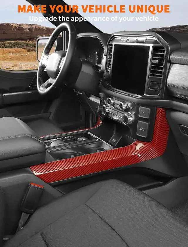 Alt view image 2 of 5 - Savadicar Red Carbon Fiber Interior Accessories - Floor Console Side Strips Trim Cover for Ford F150 (2021-present) - Premium Texture Interior Decor Upgrade Option, 1 PC