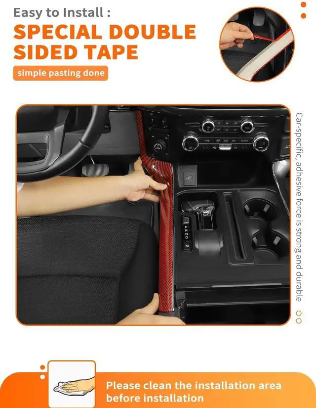 Alt view image 4 of 5 - Savadicar Red Carbon Fiber Interior Accessories - Floor Console Side Strips Trim Cover for Ford F150 (2021-present) - Premium Texture Interior Decor Upgrade Option, 1 PC