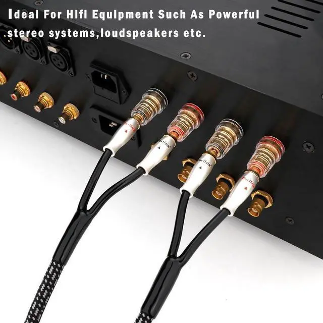 Alt view image 4 of 5 - Preffair 1 Pair 14AWG/2mm2 HiFi Speaker Cable OFC Copper BFA Style Banana Plugs Speaker Wires Gold Plated for Amplifier, A/V Systems Theater (White-Black, 10 feet)