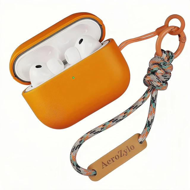 Main image of AeroZylo for AirPods Pro 3 (2025) 100% Genuine Leather Case,Full-Grain Leather Cover Case,Handmade Top,Shockproof Protective,Wireless Charging,for AirPods Pro 3rd Gen (Orang