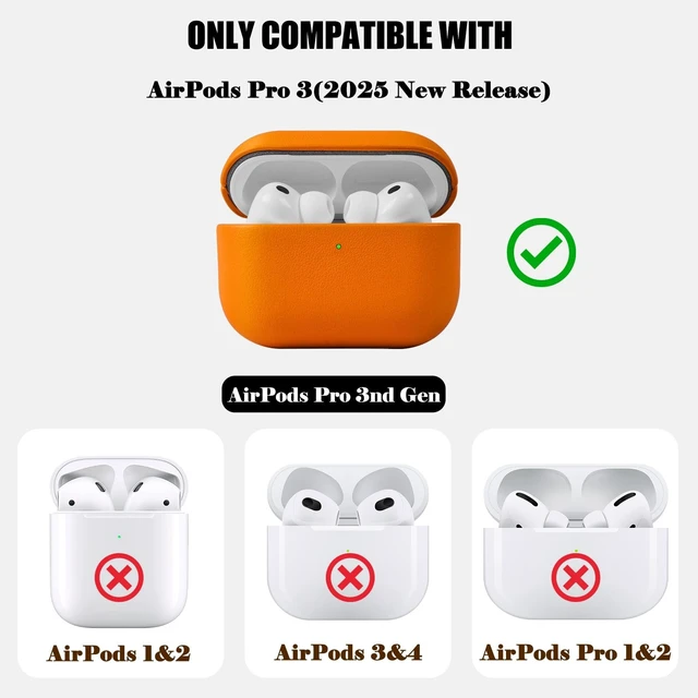 Alt view image 5 of 5 - AeroZylo for AirPods Pro 3 (2025) 100% Genuine Leather Case,Full-Grain Leather Cover Case,Handmade Top,Shockproof Protective,Wireless Charging,for AirPods Pro 3rd Gen (Orang