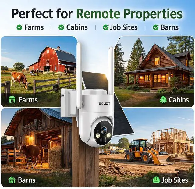 Alt view image 3 of 5 - SOLIOM 4G LTE Cellular Security Camera, No WiFi Security Camera for Remote Areas, Solar Powered Wireless Outdoor Camera, 2K Color Night Vision, 360 Pan & Tilt, PIR Motion Detection, Off-Grid S9
