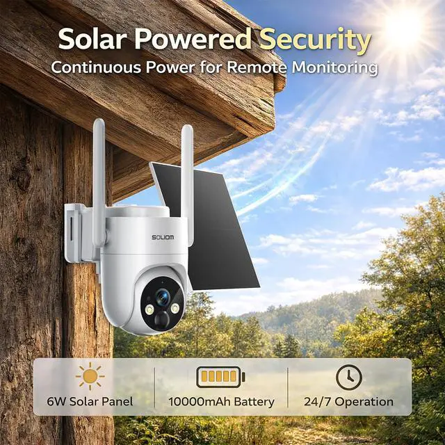 Alt view image 4 of 5 - SOLIOM 4G LTE Cellular Security Camera, No WiFi Security Camera for Remote Areas, Solar Powered Wireless Outdoor Camera, 2K Color Night Vision, 360 Pan & Tilt, PIR Motion Detection, Off-Grid S9