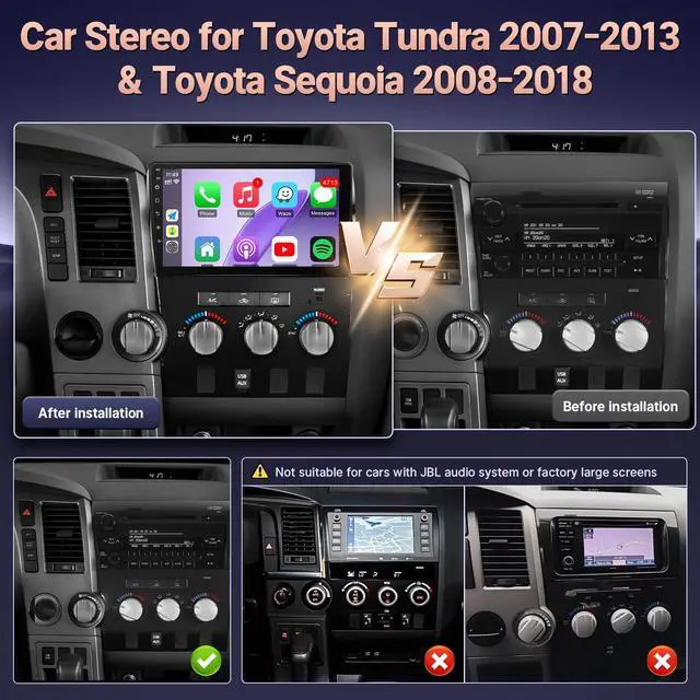 Alt view image 2 of 5 - KuTaiTai Car Radio Stereo for Toyota Tundra 2007-2013 Toyota Sequoia 2008-2018 - 2+32GB 10.1 Inch Touch Screen Head Unit with Wireless Apple Carplay Android Auto Mirrorlink in-Dash GPS Backup C