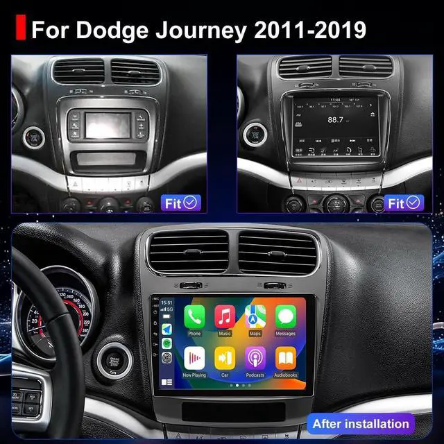 Alt view image 2 of 5 - 4+64G Radio Upgrade for Dodge Journey 2011-2019, 9 Inch Touch Screen Replacement Car Stereo, Wireless Carplay Android Auto, Keep Steering Wheel Control, GPS Navigation Head Unit, 5G WiFi Backup