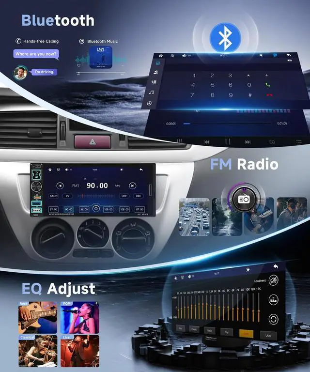 Alt view image 4 of 5 - Single Din Car Stereo with A-pple Carplay Android Auto, 6.9" IPS Touch Screen Car Radio 1 Din with Rear View CameraHead Unit Support Mirror Link Bluetooth FM USB EQ SWC