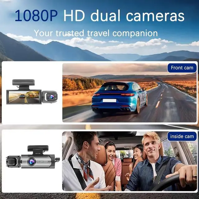 Alt view image 2 of 5 - Dash Cam Front and Inside, 1080P Dual Dash Cam for Car, 3.16 Inch IPS Screen Driving Recorder with IR Night Vision, Loop Recording, Wide Angle Lens, 24H Parking Traffic Recorder
